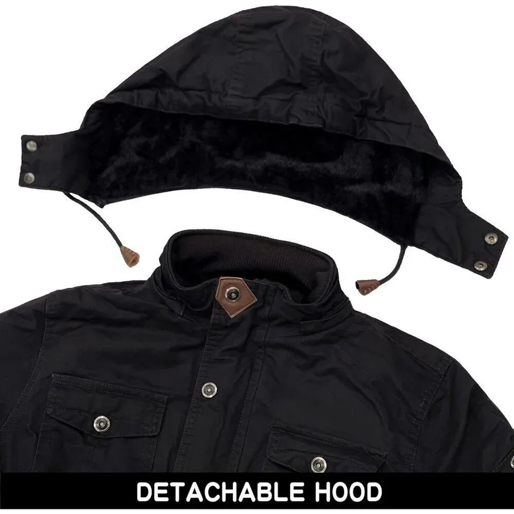 Men's Thick Winter Jackets with Hood Fleece Lining Cotton Military Jackets Work